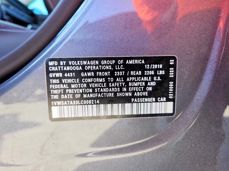 Продажа на аукционе авто 2020 Volkswagen Passat, vin: 1VWSA7A33LC008214, номер лота: 64819456