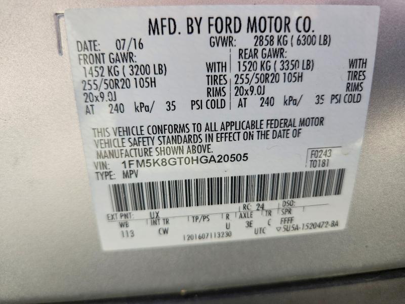 Продаж на аукціоні авто 2017 Ford Explorer, vin: 1FM5K8GT0HGA20505, номер лоту: 65311806
