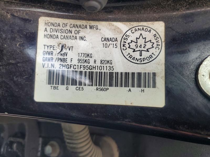 Продаж на аукціоні авто 2016 Honda Civic, vin: 2HGFC1F95GH101135, номер лоту: 63519996