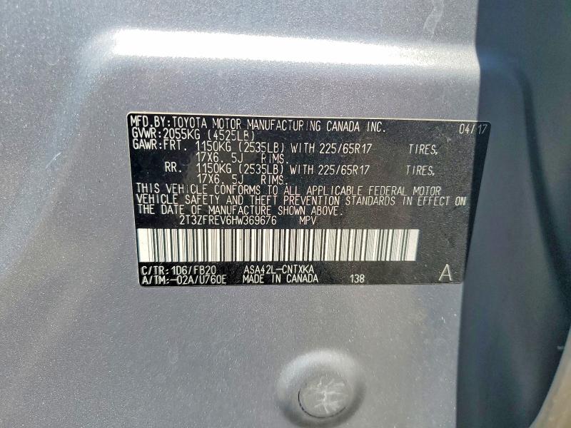 Продажа на аукционе авто 2017 Toyota Rav4, vin: 2T3ZFREV6HW369676, номер лота: 63342836
