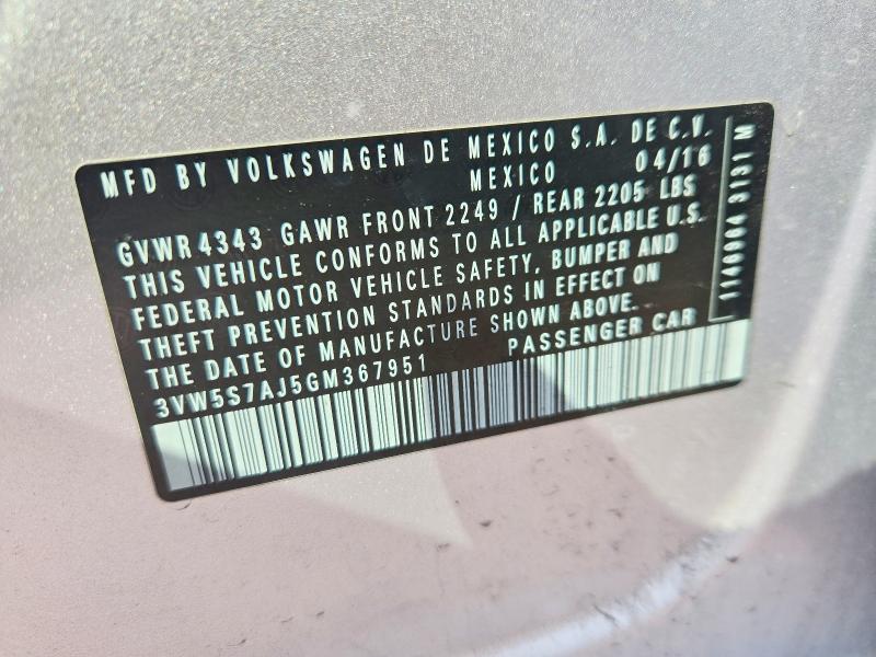2016 Volkswagen Jetta მანქანა იყიდება აუქციონზე, vin: 3VW5S7AJ5GM367951, აუქციონის ნომერი: 64333936