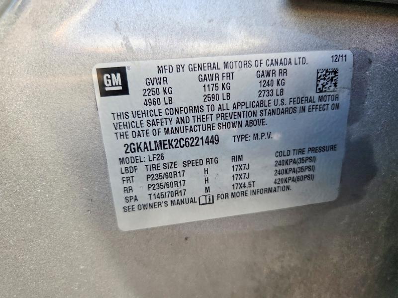 Aukcja sprzedaży 2012 Gmc Terrain, vin: 2GKALMEK2C6221449, numer aukcji: 65342586
