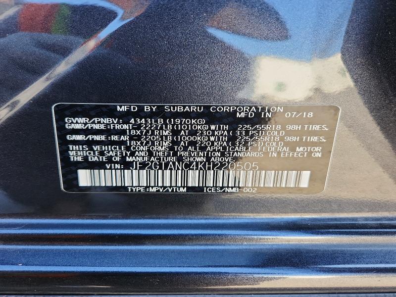 63991336 :رقم المزاد ، JF2GTANC4KH220505 vin ، 2019 Subaru Crosstrek مزاد بيع
