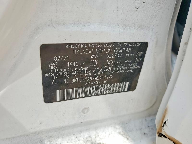 2021 Hyundai Accent მანქანა იყიდება აუქციონზე, vin: 3KPC24A6XME141172, აუქციონის ნომერი: 64457036
