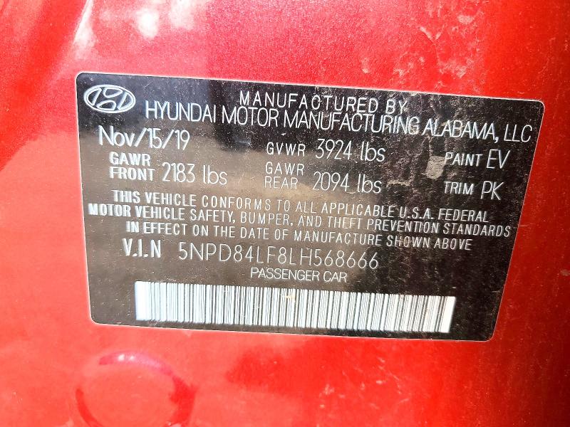 64080806 :رقم المزاد ، 5NPD84LF8LH568666 vin ، 2020 Hyundai Elantra مزاد بيع