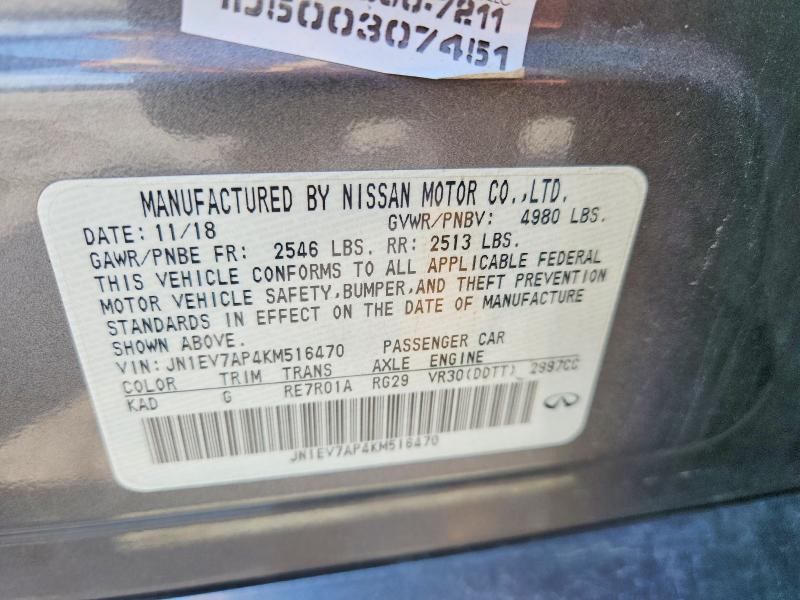 62785206 :رقم المزاد ، JN1EV7AP4KM516470 vin ، 2019 Infiniti Q50 مزاد بيع