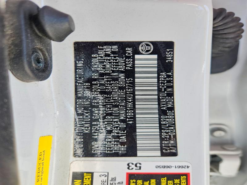 2019 Toyota Camry მანქანა იყიდება აუქციონზე, vin: 4T1B61HK4KU167715, აუქციონის ნომერი: 64978986