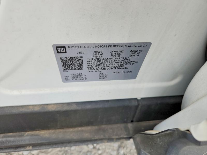 Aukcja sprzedaży 2022 Chevrolet Equinox, vin: 3GNAXMEV7NS106349, numer aukcji: 65901726