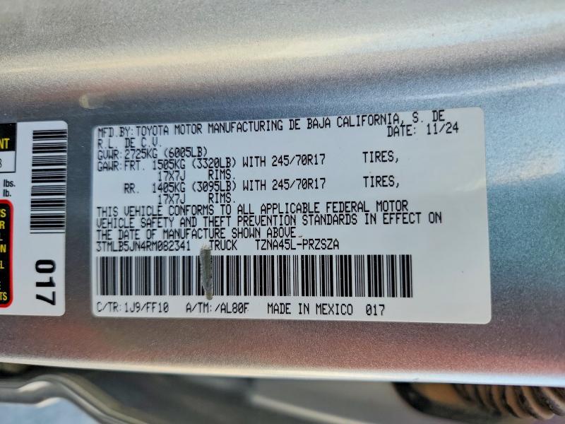 2024 Toyota Tacoma მანქანა იყიდება აუქციონზე, vin: 3TMLB5JN4RM082341, აუქციონის ნომერი: 66753676