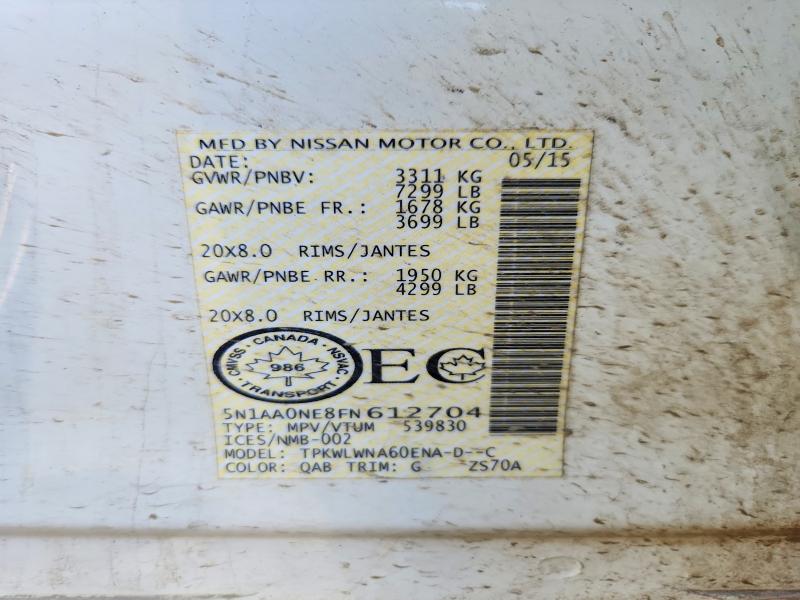 65201796 :رقم المزاد ، 5N1AA0NE8FN612704 vin ، 2015 Nissan Armada مزاد بيع