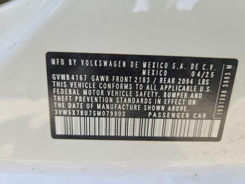 2025 Volkswagen Jetta მანქანა იყიდება აუქციონზე, vin: 3VW5X7BU7SM079903, აუქციონის ნომერი: 65838286