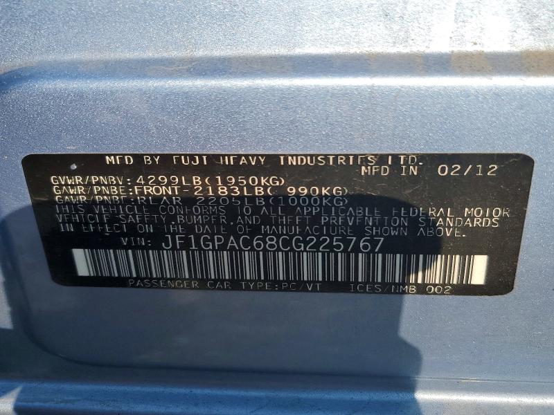 Aukcja sprzedaży 2012 Subaru Impreza, vin: JF1GPAC68CG225767, numer aukcji: 65463826