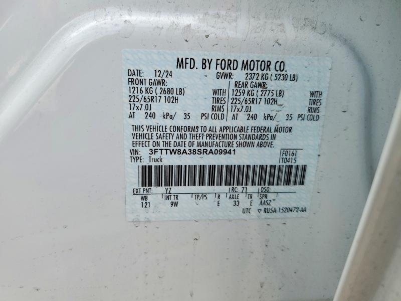 2025 Ford Maverick მანქანა იყიდება აუქციონზე, vin: 3FTTW8A38SRA09941, აუქციონის ნომერი: 66969466