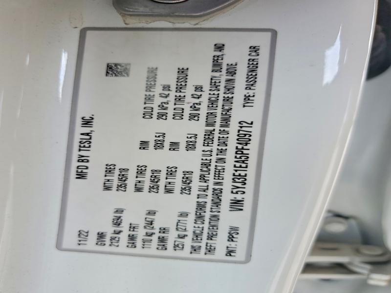 Продажа на аукционе авто 2023 Tesla Model 3, vin: 5YJ3E1EA5PF409712, номер лота: 63618996