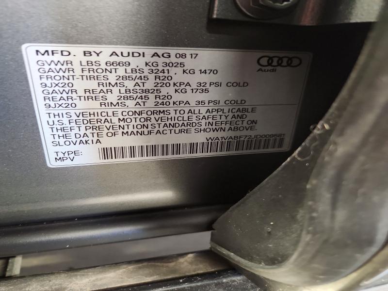 2018 Audi Q7 მანქანა იყიდება აუქციონზე, vin: WA1VABF72JD009581, აუქციონის ნომერი: 64448596