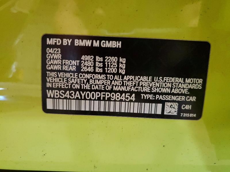 63703666 :رقم المزاد ، WBS43AY00PFP98454 vin ، 2023 Bmw M3 مزاد بيع