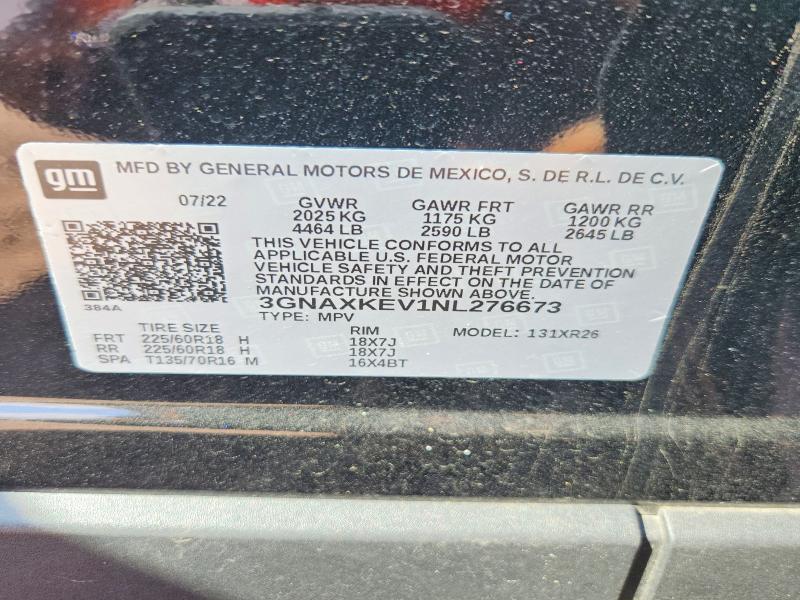 Aukcja sprzedaży 2022 Chevrolet Equinox, vin: 3GNAXKEV1NL276673, numer aukcji: 65895236