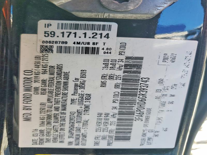 2016 Ford Fusion მანქანა იყიდება აუქციონზე, vin: 3FA6P0HD6GR393743, აუქციონის ნომერი: 65704296