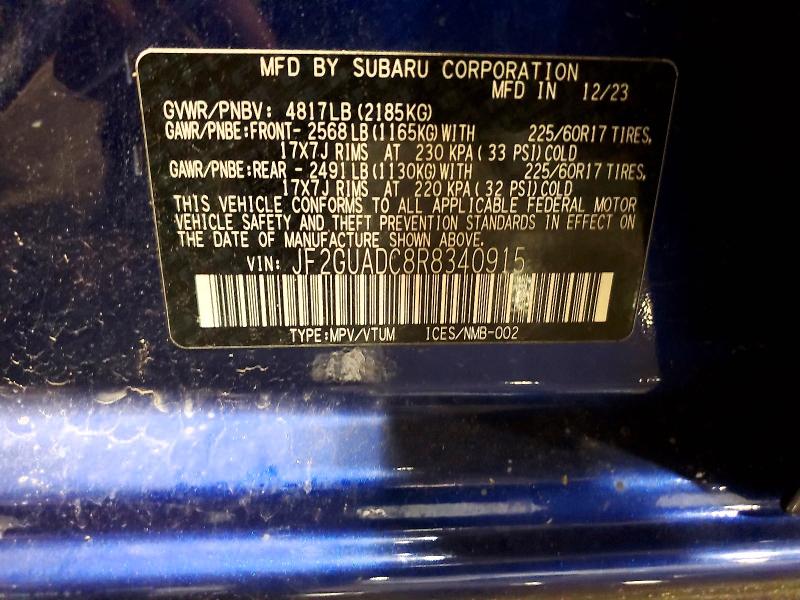 Продаж на аукціоні авто 2024 Subaru Crosstrek, vin: JF2GUADC8R8340915, номер лоту: 66206796