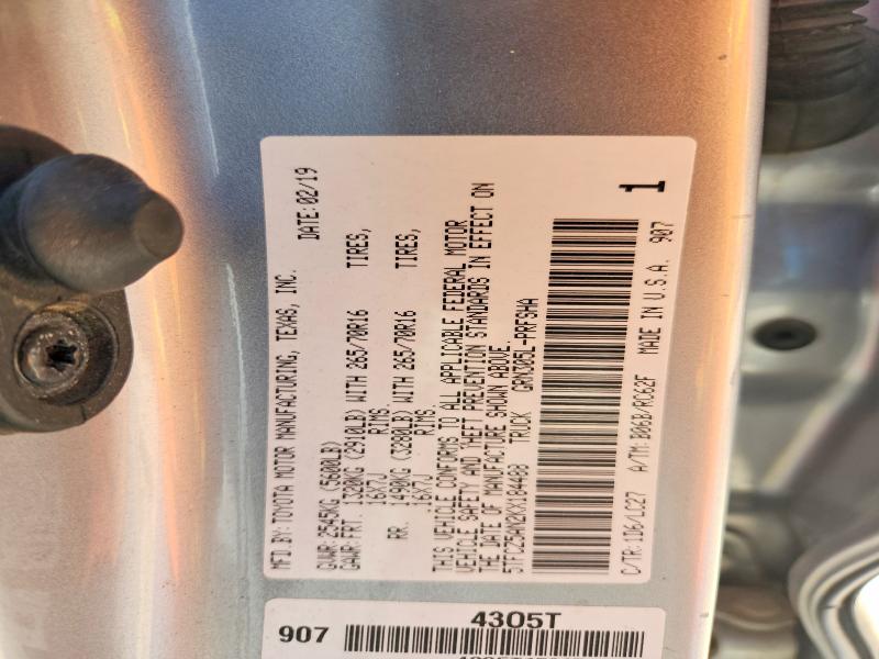 63412426 :رقم المزاد ، 5TFCZ5AN2KX184488 vin ، 2019 Toyota Tacoma مزاد بيع