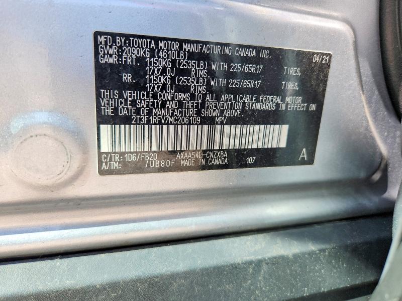 Продаж на аукціоні авто 2021 Toyota Rav4, vin: 2T3F1RFV7MC206109, номер лоту: 66262826