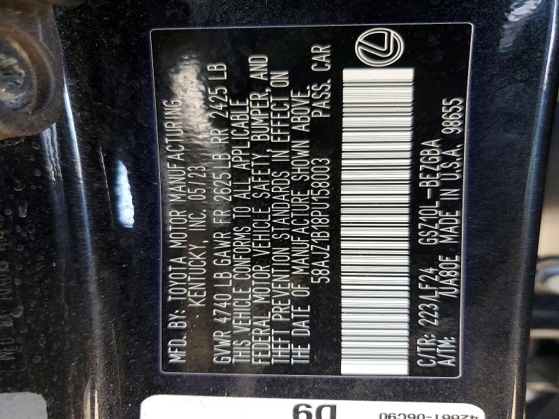 2023 Lexus Es მანქანა იყიდება აუქციონზე, vin: 58AJZ1B18PU158003, აუქციონის ნომერი: 63744636