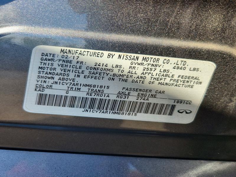 Продаж на аукціоні авто 2017 Infiniti Q50, vin: JN1CV7AR1HM681815, номер лоту: 66590906