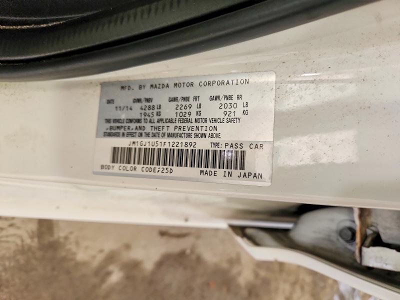 2015 Mazda 6 მანქანა იყიდება აუქციონზე, vin: JM1GJ1U51F1221892, აუქციონის ნომერი: 63529366