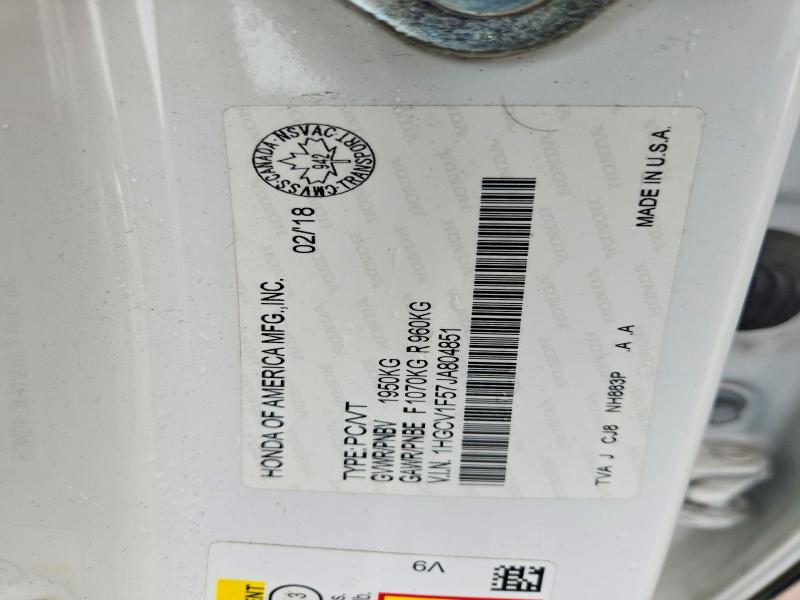 62051876 :رقم المزاد ، 1HGCV1F57JA804851 vin ، 2018 Honda Accord مزاد بيع