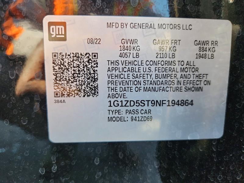 Aukcja sprzedaży 2022 Chevrolet Malibu, vin: 1G1ZD5ST9NF194864, numer aukcji: 63441476