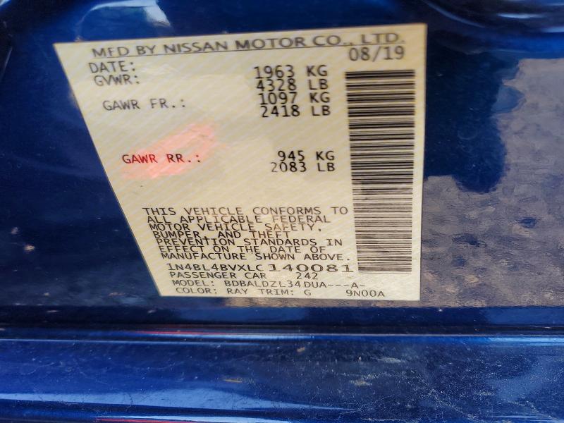 Aukcja sprzedaży 2020 Nissan Altima, vin: 1N4BL4BVXLC140081, numer aukcji: 66857916