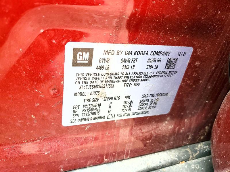 Aukcja sprzedaży 2022 Buick Encore, vin: KL4CJESMXNB511583, numer aukcji: 64256946