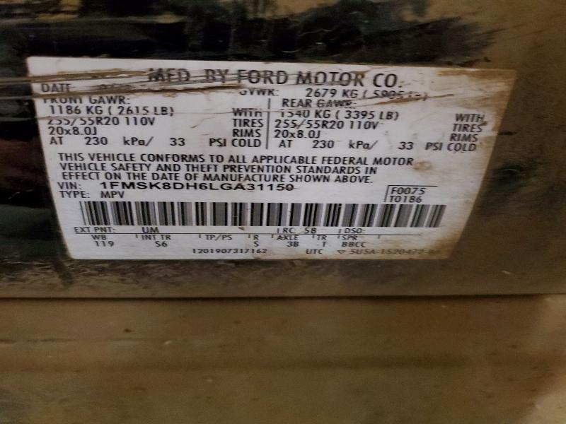 Продаж на аукціоні авто 2020 Ford Explorer, vin: 1FMSK8DH6LGA31150, номер лоту: 62949346