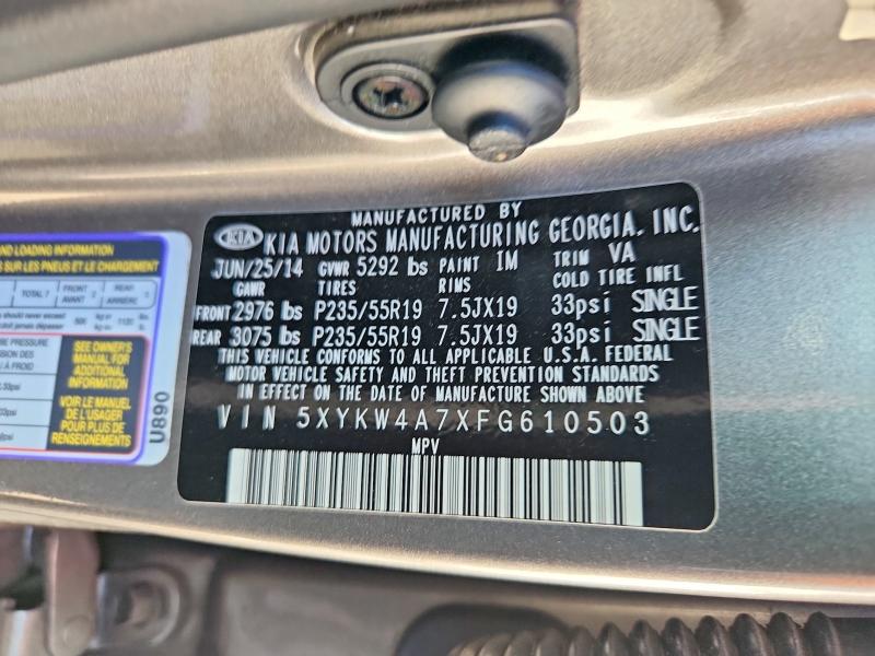 Продаж на аукціоні авто 2015 Kia Sorento, vin: 5XYKW4A7XFG610503, номер лоту: 65953566