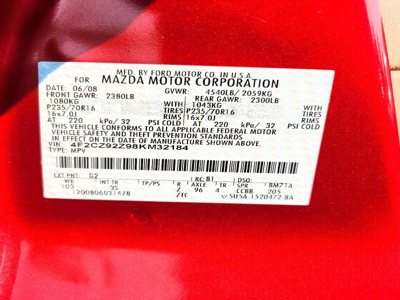 2008 Mazda Tribute მანქანა იყიდება აუქციონზე, vin: 4F2CZ92Z98KM32184, აუქციონის ნომერი: 61533526