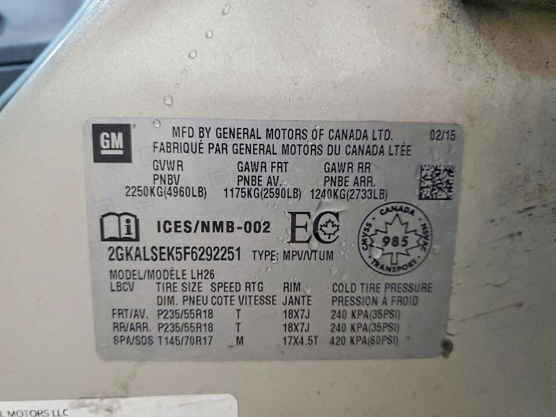 65651596 :رقم المزاد ، 2GKALSEK5F6292251 vin ، 2015 Gmc Terrain مزاد بيع