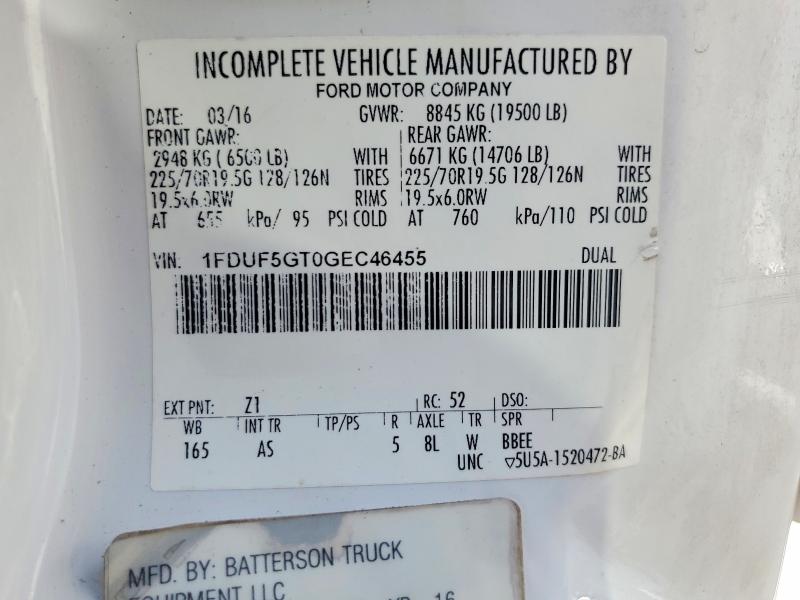 64536756 :رقم المزاد ، 1FDUF5GT0GEC46455 vin ، 2016 Ford F550 مزاد بيع