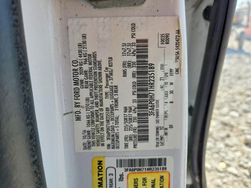 Aukcja sprzedaży 2017 Ford Fusion, vin: 3FA6P0H71HR235189, numer aukcji: 63773636