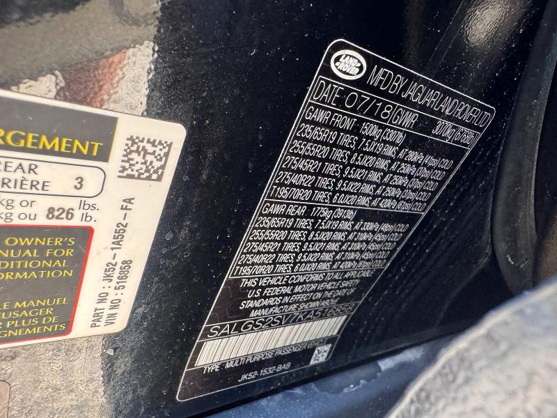 65156256 :رقم المزاد ، SALGS2SV7KA516858 vin ، 2019 Land Rover Range Rover مزاد بيع