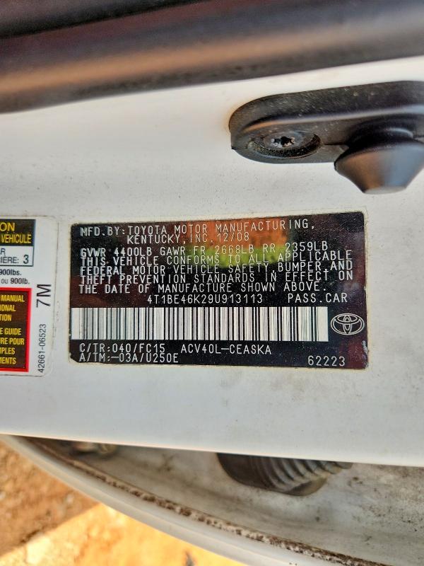 2009 Toyota Camry მანქანა იყიდება აუქციონზე, vin: 4T1BE46K29U913113, აუქციონის ნომერი: 66139536
