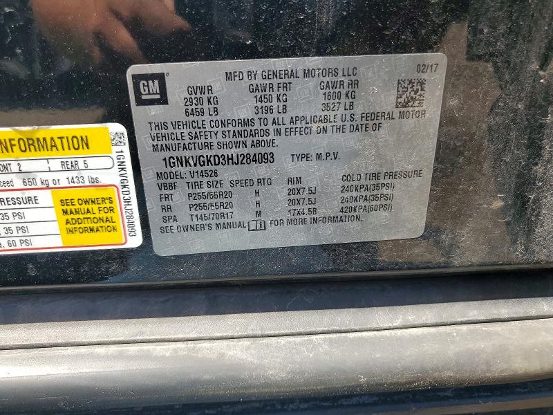61921526 :رقم المزاد ، 1GNKVGKD3HJ284093 vin ، 2017 Chevrolet Traverse مزاد بيع
