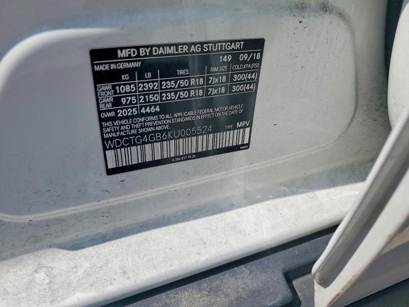 65831206 :رقم المزاد ، WDCTG4GB6KU005524 vin ، 2019 Mercedes-benz Gla مزاد بيع