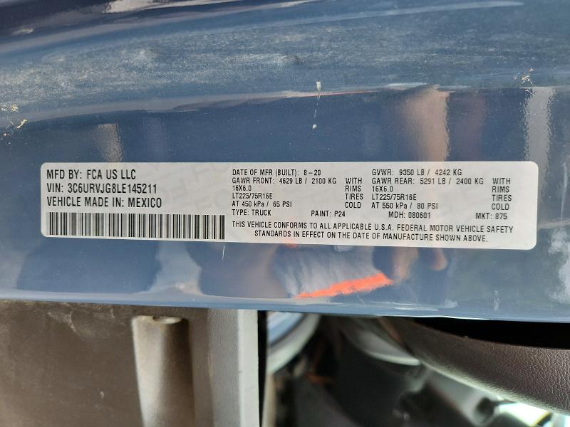 64734896 :رقم المزاد ، 3C6URVJG8LE145211 vin ، 2020 Ram Promaster 3500 مزاد بيع