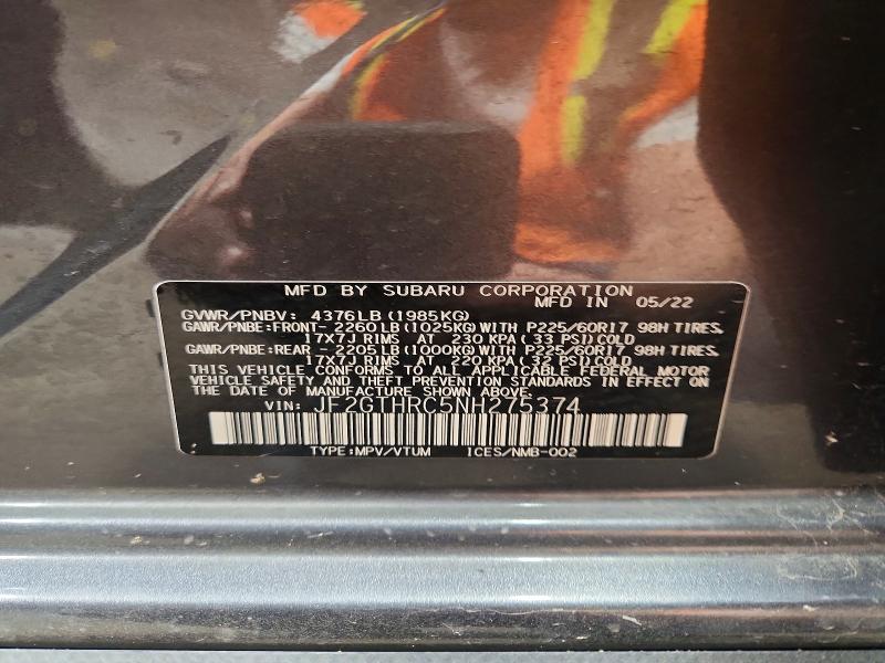 2022 Subaru Crosstrek მანქანა იყიდება აუქციონზე, vin: JF2GTHRC5NH275374, აუქციონის ნომერი: 63550856