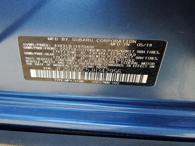 63448416 :رقم المزاد ، JF2GTAAC5JH342956 vin ، 2018 Subaru Crosstrek مزاد بيع