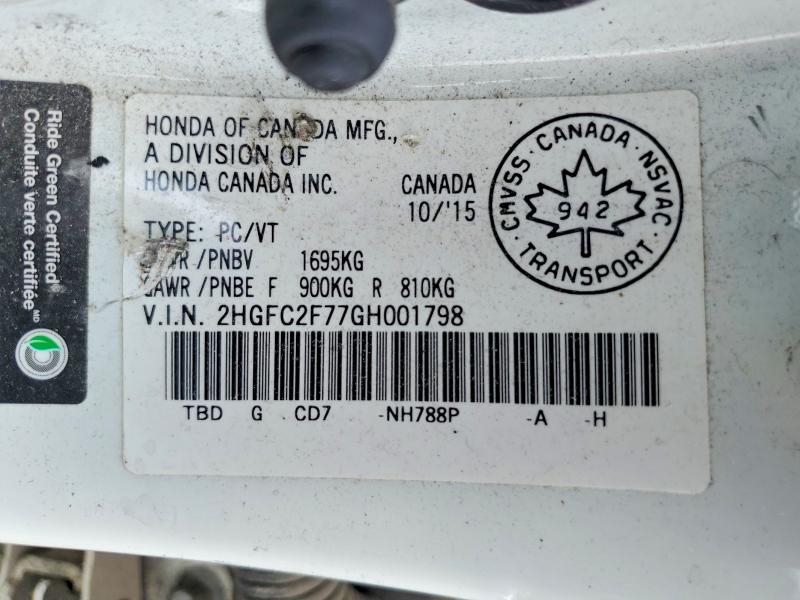 Продажа на аукционе авто 2016 Honda Civic, vin: 2HGFC2F77GH001798, номер лота: 64569026