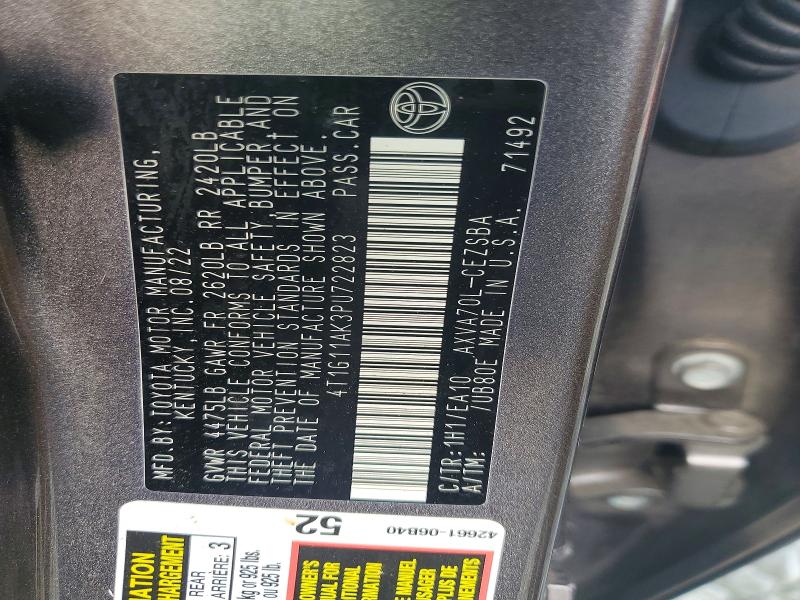 Aukcja sprzedaży 2023 Toyota Camry, vin: 4T1G11AK3PU722823, numer aukcji: 53000926