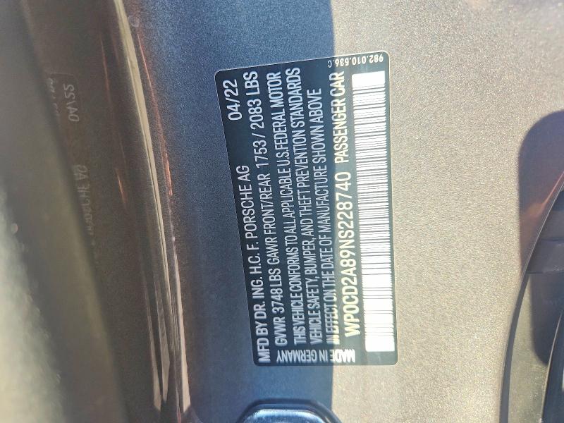 Aukcja sprzedaży 2022 Porsche Boxster, vin: WP0CD2A89NS228740, numer aukcji: 63697566