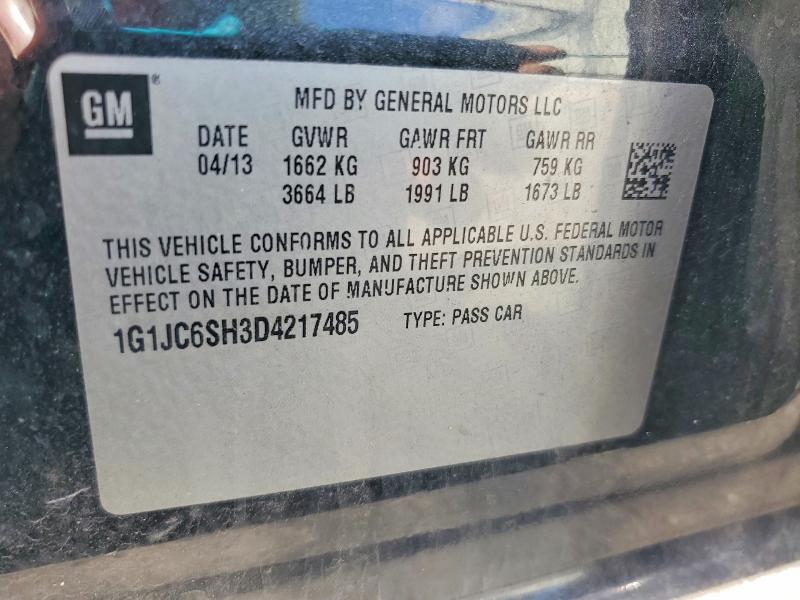 2013 Chevrolet Sonic მანქანა იყიდება აუქციონზე, vin: 1G1JC6SH3D4217485, აუქციონის ნომერი: 63549636