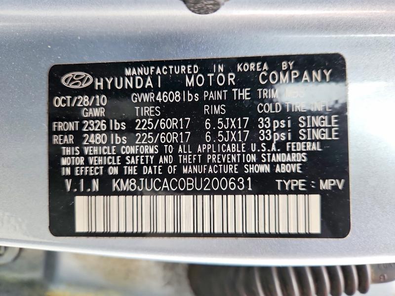 65263586 :رقم المزاد ، KM8JUCAC0BU200631 vin ، 2011 Hyundai Tucson مزاد بيع